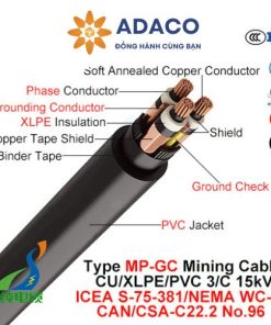Cáp điện ba pha MP-GC 15kV vỏ PVC dùng trong khai khoáng