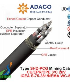 Cáp điện di động thân tròn SHD-PCG 3 dây dẫn 2kV